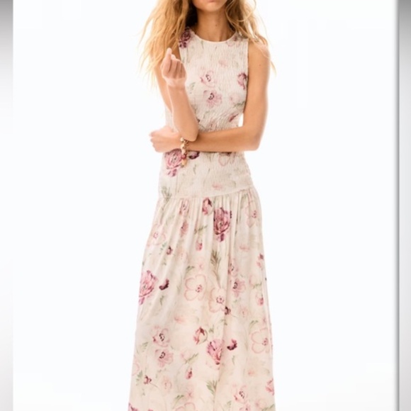 NWT H&M floral jersey smocked midi dress - Picture 1 of 5
